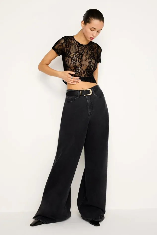 Women GOOD AMERICAN Tops LACE BABYTEE Black001