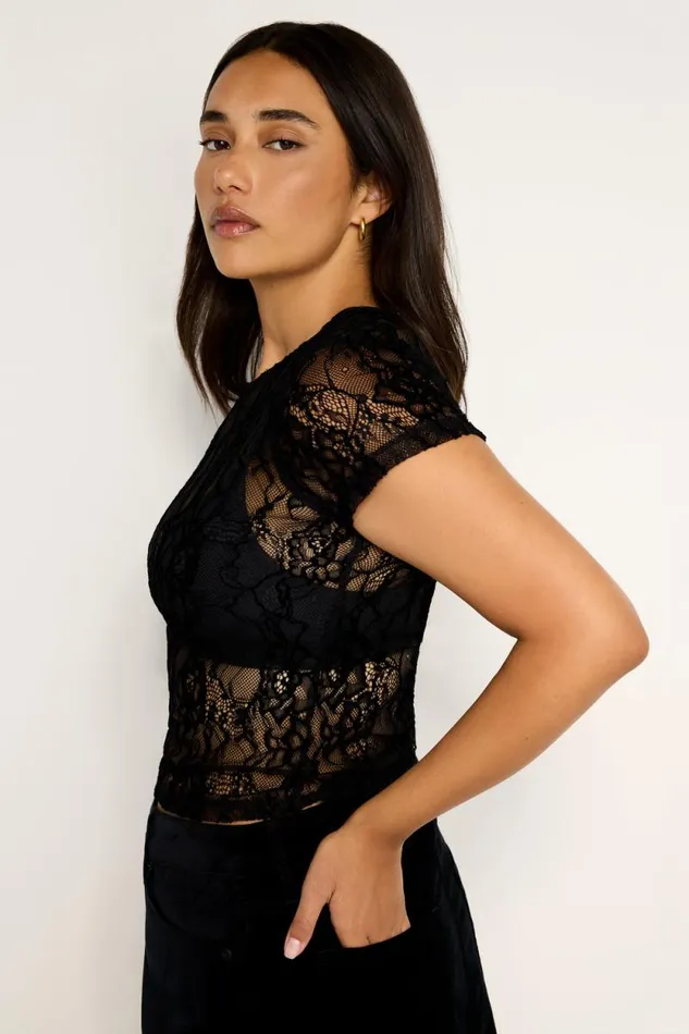 Women GOOD AMERICAN Tops LACE BABYTEE Black001