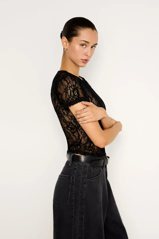 Women GOOD AMERICAN Tops LACE BABYTEE Black001