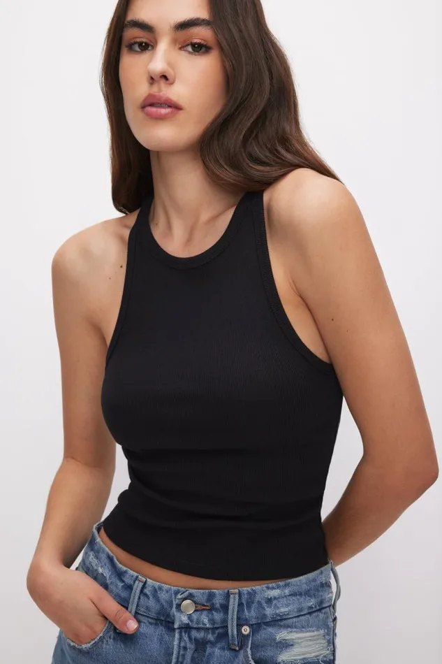 Women GOOD AMERICAN Tops MICRO RIB CREWNECKTANK Black001