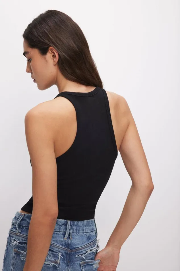 Women GOOD AMERICAN Tops MICRO RIB CREWNECKTANK Black001
