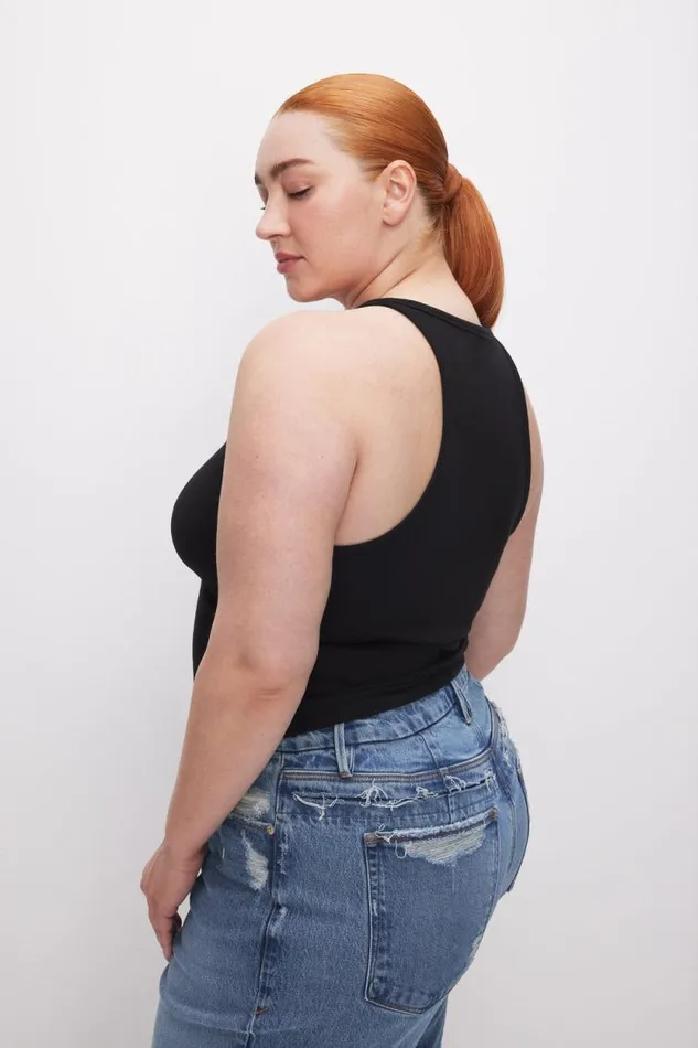 Women GOOD AMERICAN Tops MICRO RIB CREWNECKTANK Black001