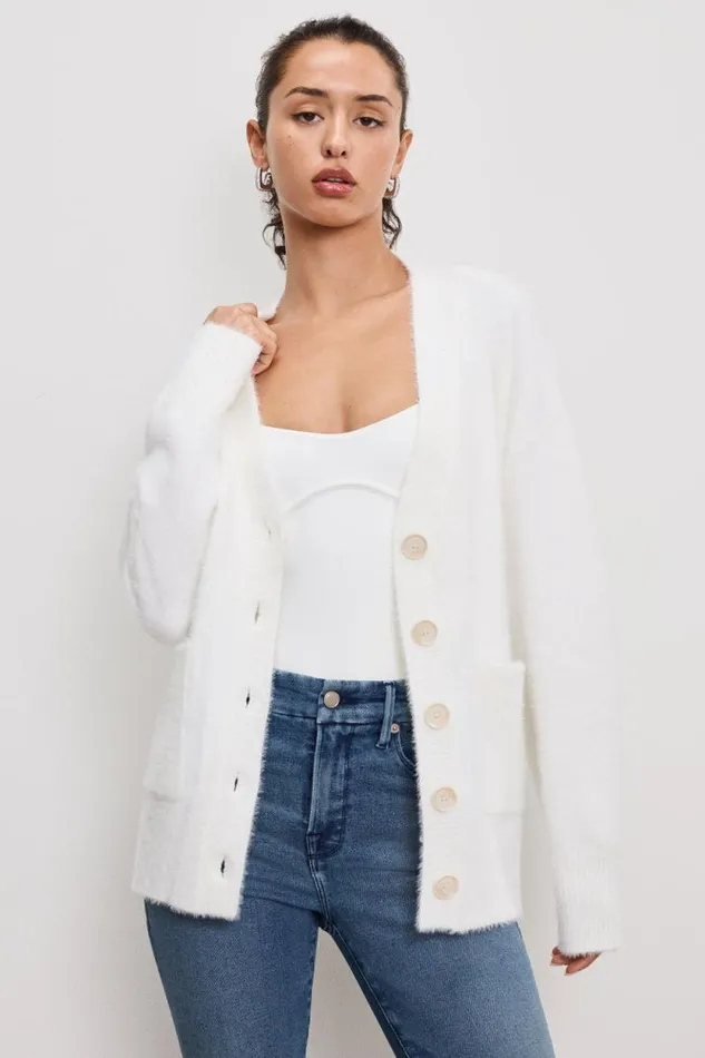 Women GOOD AMERICAN Tops OVERSIZED PLUSHCARDIGAN Cloud White001