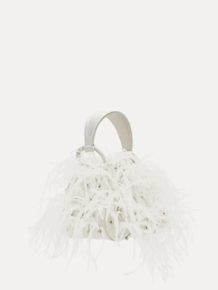 Women Handbags Oscar De La Renta Nano Ostrich Feather O Handle Bag Ivory