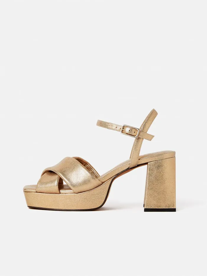 Women Hanna Platform Sandal Gold Jigsaw Heels