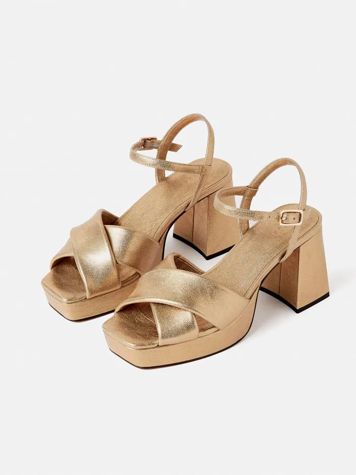 Women Hanna Platform Sandal Gold Jigsaw Heels