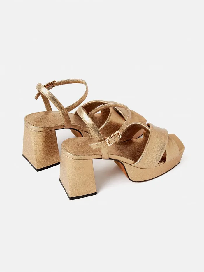 Women Hanna Platform Sandal Gold Jigsaw Heels