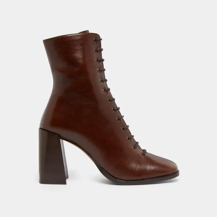 Women Heeled Ankle Boots With Laces Brown JONAK Ankle Boots Lowboots Women Heeled Ankle Boots With Laces Brown JONAK Ankle Boots Lowboots