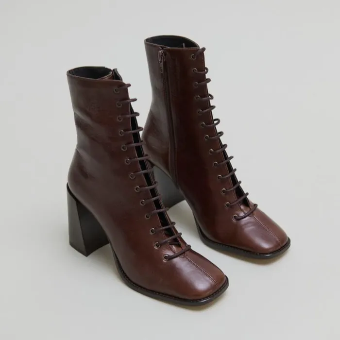 Women Heeled Ankle Boots With Laces Brown JONAK Ankle Boots Lowboots Women Heeled Ankle Boots With Laces Brown JONAK Ankle Boots Lowboots