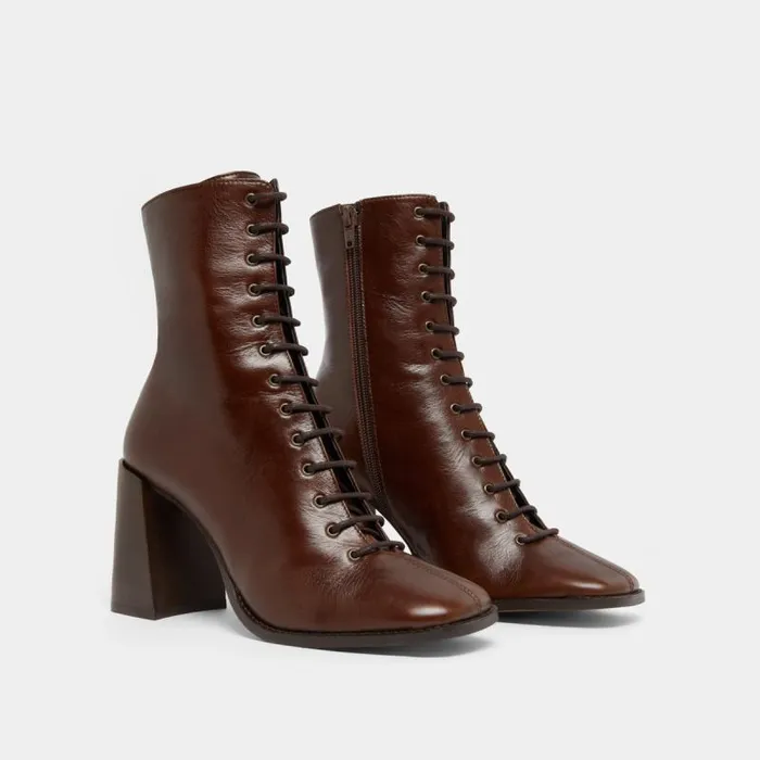 Women Heeled Ankle Boots With Laces Brown JONAK Ankle Boots Lowboots Women Heeled Ankle Boots With Laces Brown JONAK Ankle Boots Lowboots