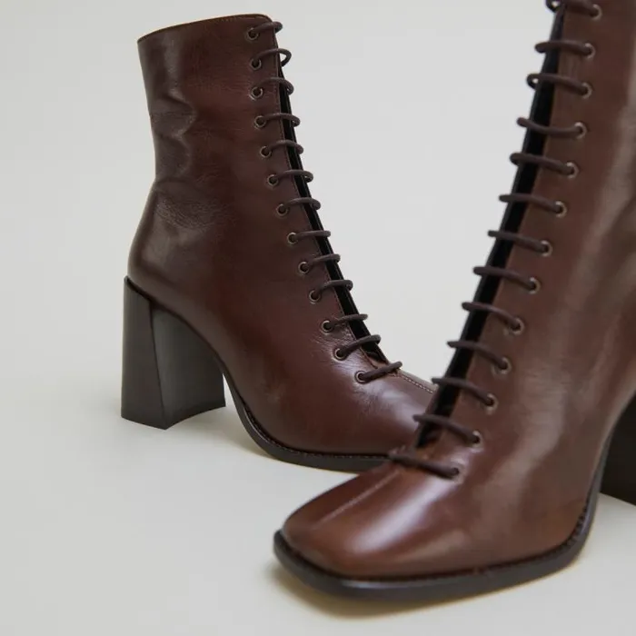 Women Heeled Ankle Boots With Laces Brown JONAK Ankle Boots Lowboots Women Heeled Ankle Boots With Laces Brown JONAK Ankle Boots Lowboots