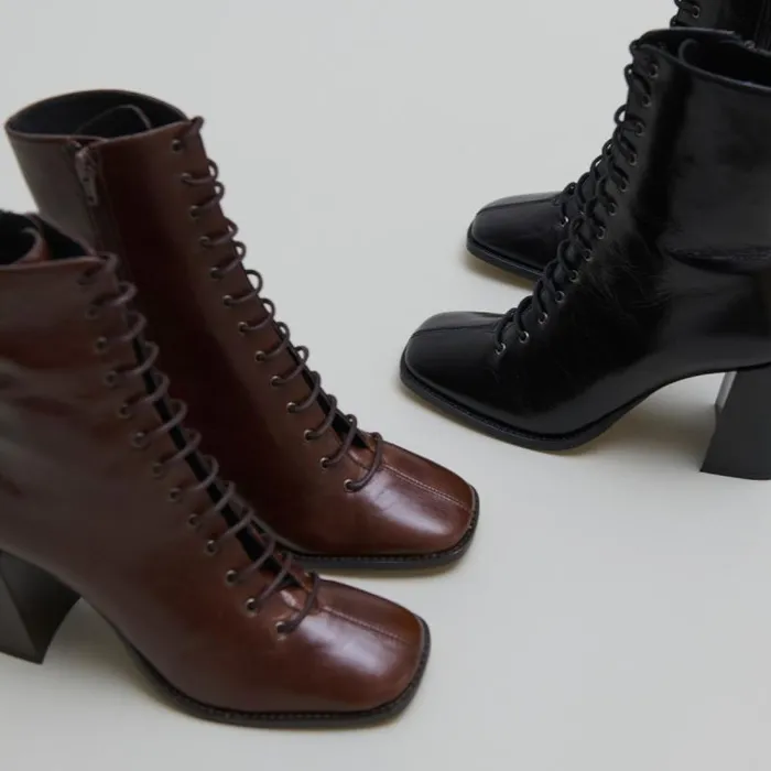 Women Heeled Ankle Boots With Laces Brown JONAK Ankle Boots Lowboots Women Heeled Ankle Boots With Laces Brown JONAK Ankle Boots Lowboots
