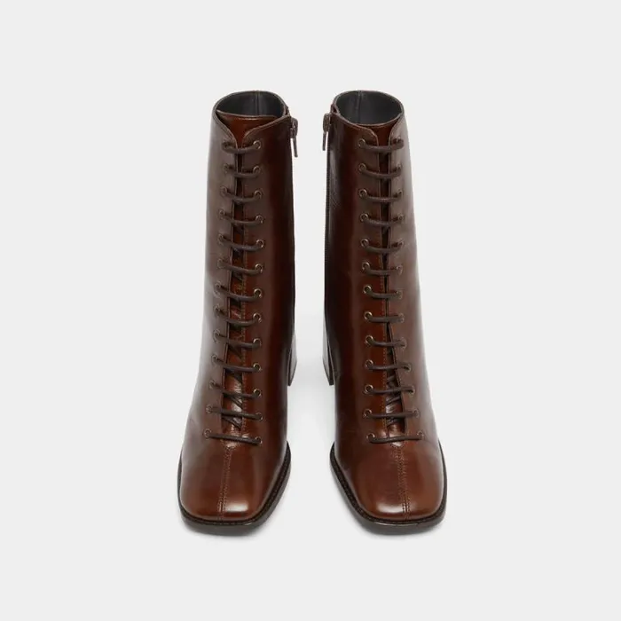 Women Heeled Ankle Boots With Laces Brown JONAK Ankle Boots Lowboots Women Heeled Ankle Boots With Laces Brown JONAK Ankle Boots Lowboots