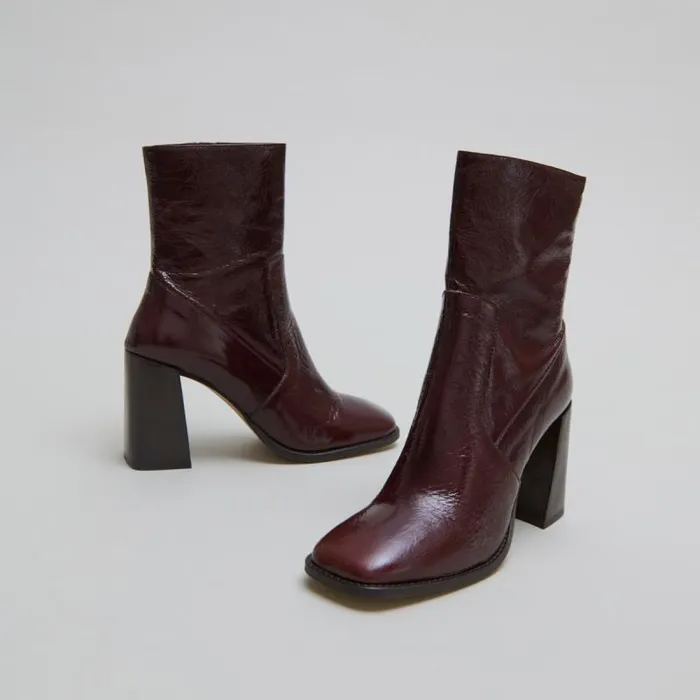 Women Heeled Ankle Boots With Square Toes Dark Brown JONAK Ankle Boots Lowboots
