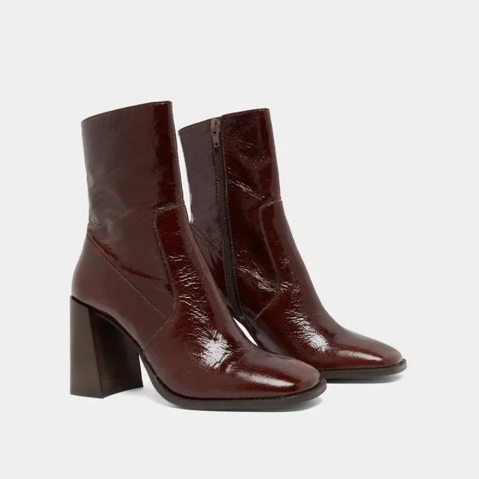 Women Heeled Ankle Boots With Square Toes Dark Brown JONAK Ankle Boots Lowboots
