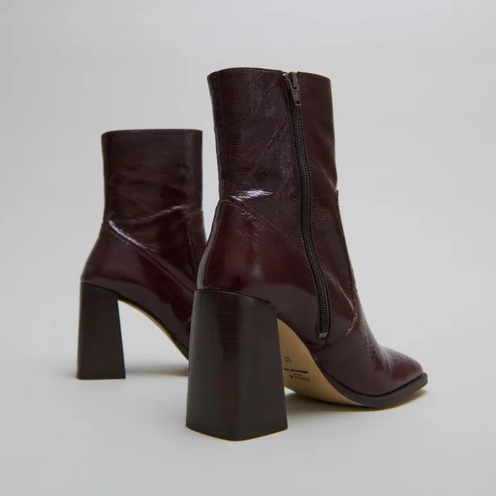 Women Heeled Ankle Boots With Square Toes Dark Brown JONAK Ankle Boots Lowboots