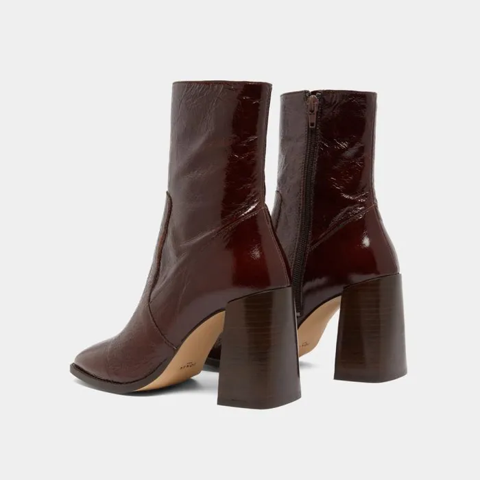 Women Heeled Ankle Boots With Square Toes Dark Brown JONAK Ankle Boots Lowboots