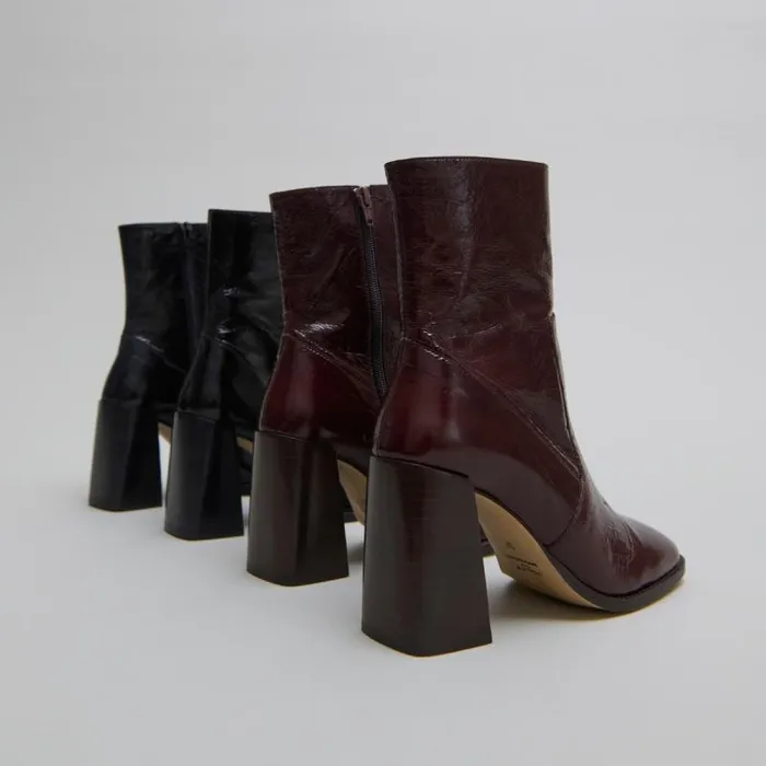 Women Heeled Ankle Boots With Square Toes Dark Brown JONAK Ankle Boots Lowboots