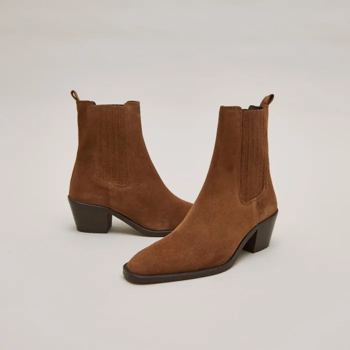 Women Heeled Boots With Gathers Brown JONAK Ankle Boots Lowboots