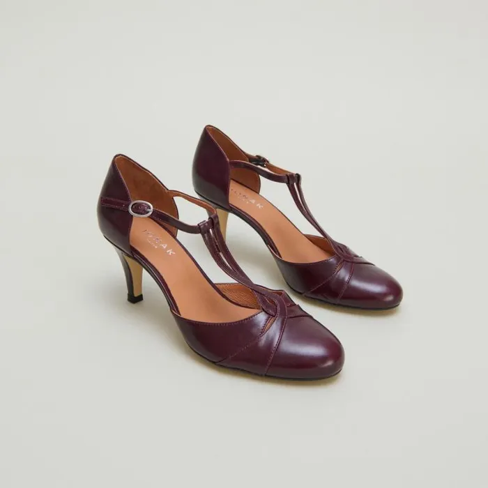 Women Heeled Tbar And Adjustable Buckles Burgundy JONAK Babies Saloms