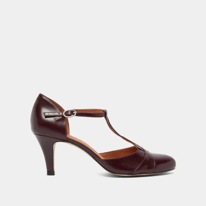 Women Heeled Tbar And Adjustable Buckles Burgundy JONAK Babies Saloms