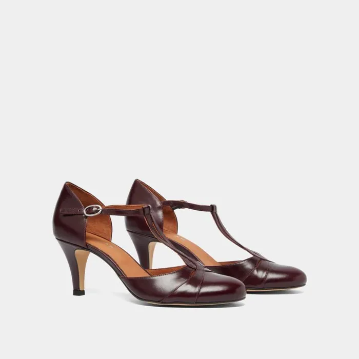 Women Heeled Tbar And Adjustable Buckles Burgundy JONAK Babies Saloms