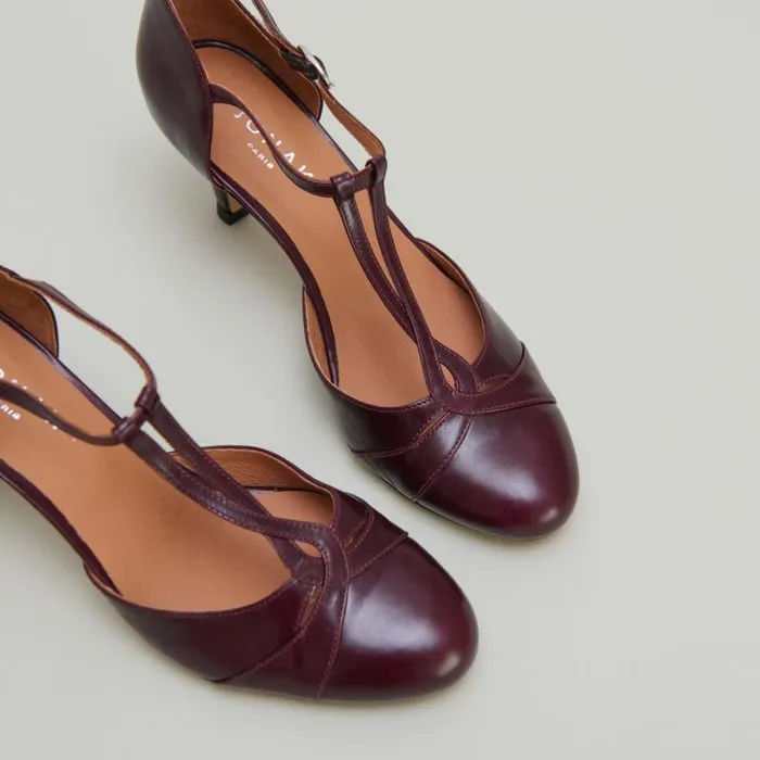 Women Heeled Tbar And Adjustable Buckles Burgundy JONAK Babies Saloms