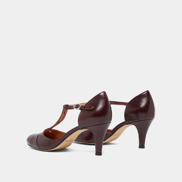 Women Heeled Tbar And Adjustable Buckles Burgundy JONAK Babies Saloms