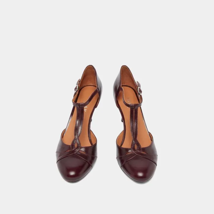 Women Heeled Tbar And Adjustable Buckles Burgundy JONAK Babies Saloms