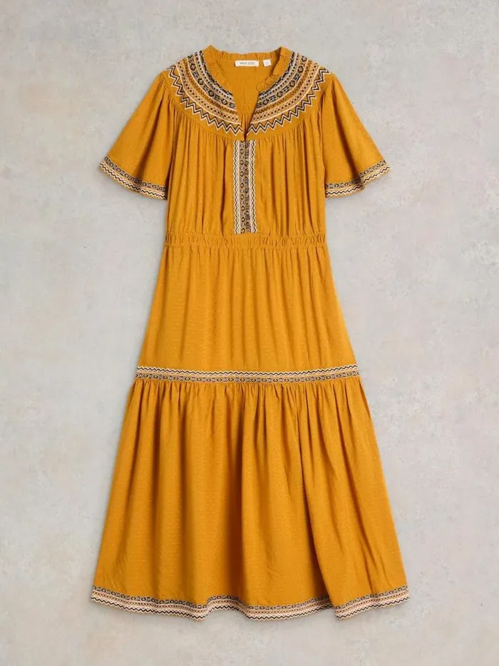 Women Heidi Embroidered Dress Tan Multi White Stuff Dresses Women Heidi Embroidered Dress Tan Multi White Stuff Dresses