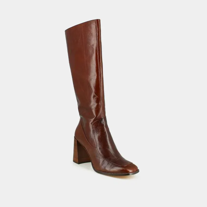 Women High Boots With Square Toes Brown JONAK Boots Thighhigh Boots