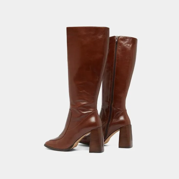 Women High Boots With Square Toes Brown JONAK Boots Thighhigh Boots