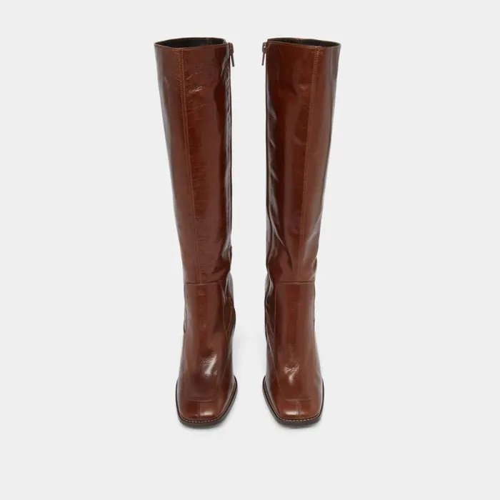 Women High Boots With Square Toes Brown JONAK Boots Thighhigh Boots