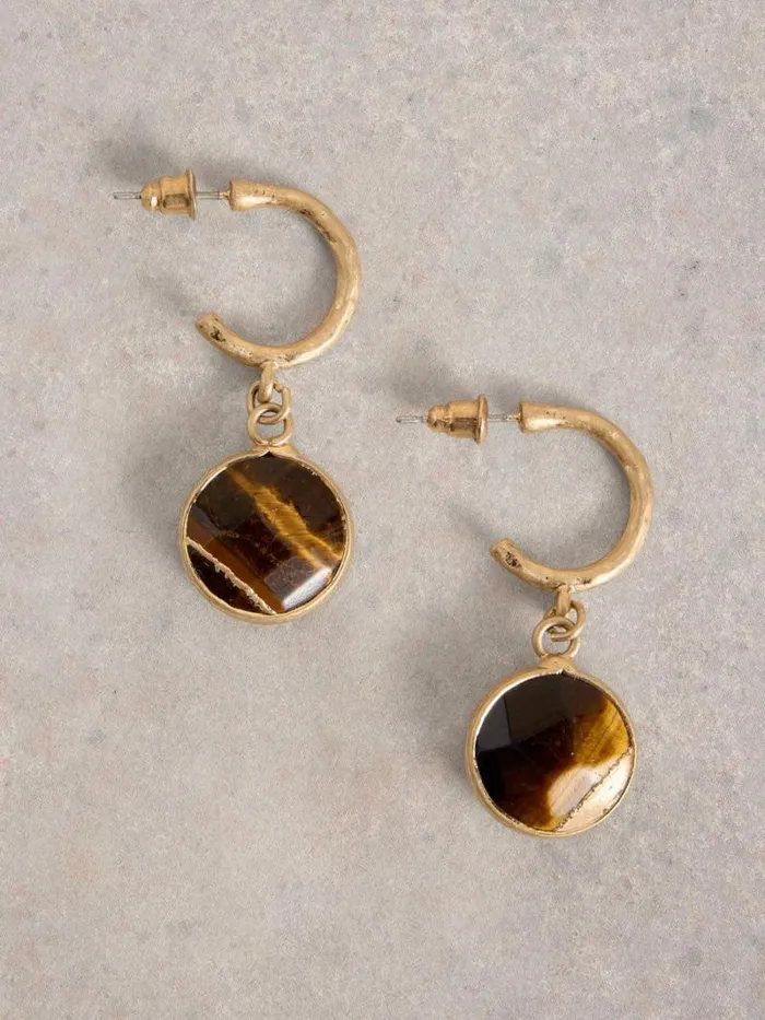 Women IRIS SEMIPRECIOUS DROP STONE EARRING Mid Brown White Stuff Jewellery