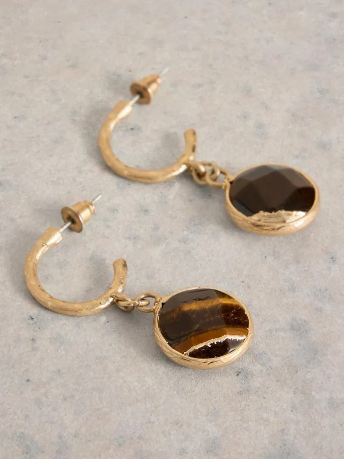 Women IRIS SEMIPRECIOUS DROP STONE EARRING Mid Brown White Stuff Jewellery