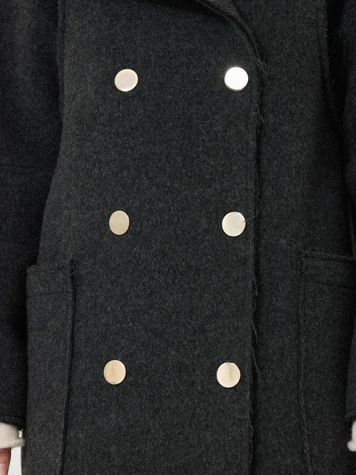 Women Italian Wool Raw Edge Coat Charcoal Jigsaw Coats and Jackets