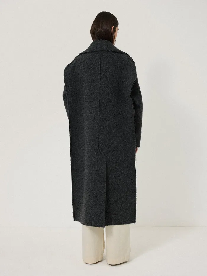 Women Italian Wool Raw Edge Coat Charcoal Jigsaw Coats and Jackets