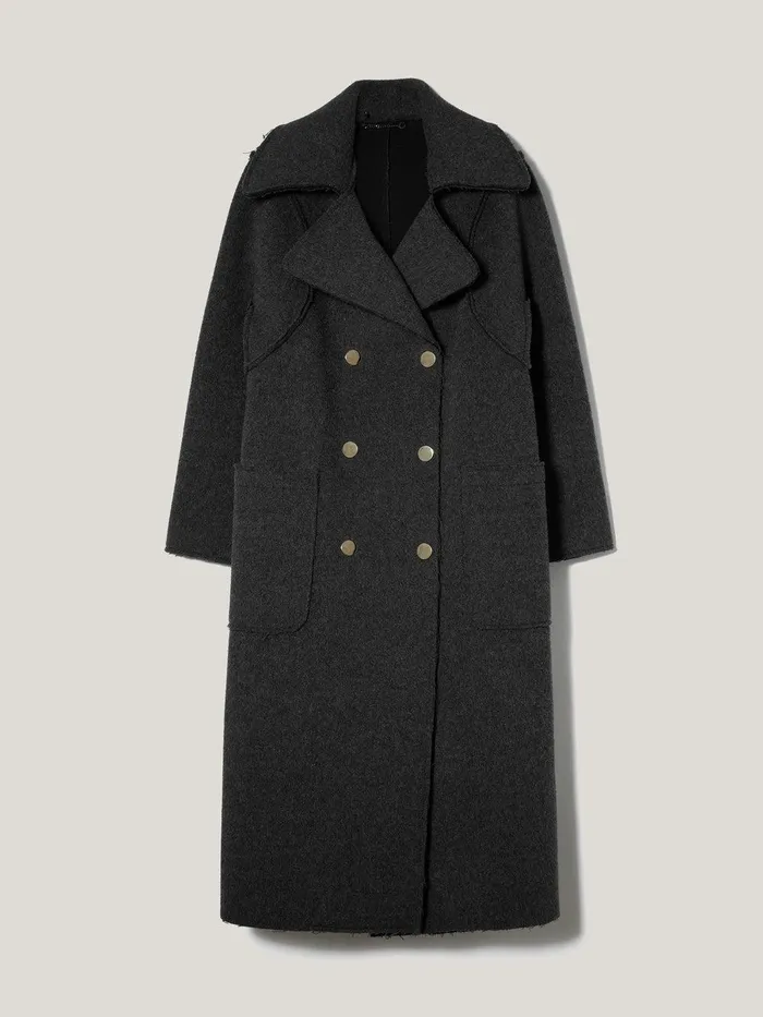 Women Italian Wool Raw Edge Coat Charcoal Jigsaw Coats and Jackets