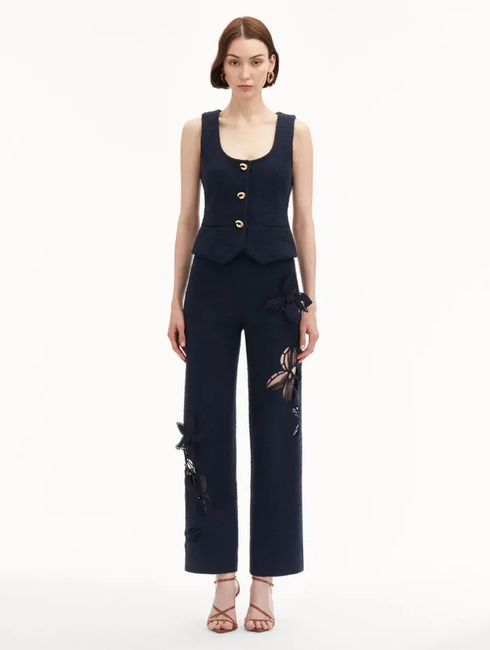 Women Jackets and Coats Oscar De La Renta O Button Cotton Tweed Vest Navy Women Jackets and Coats Oscar De La Renta O Button Cotton Tweed Vest Navy