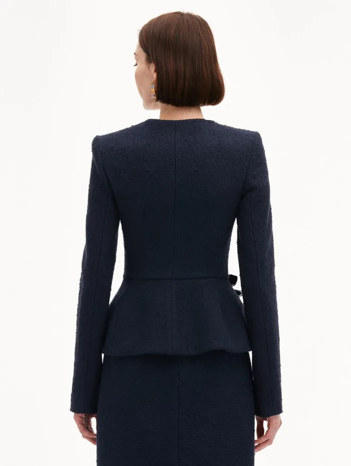 Women Jackets and Coats Oscar De La Renta Orchid Embroidered Tweed Jacket Navy Women Jackets and Coats Oscar De La Renta Orchid Embroidered Tweed Jacket Navy