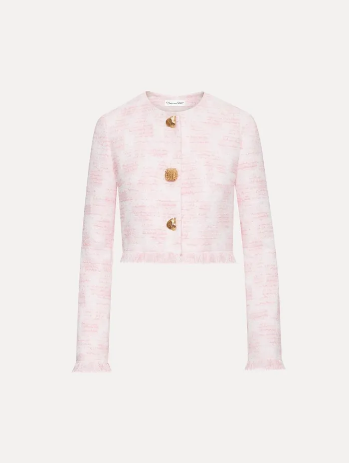 Women Jackets and Coats Oscar De La Renta Textured Tweed Jacket White Pink