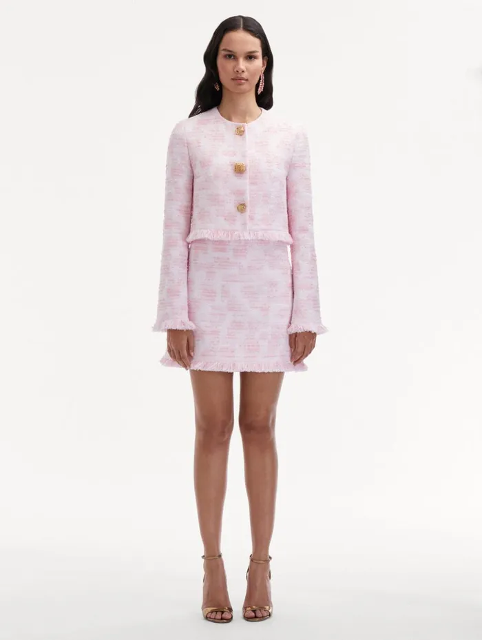 Women Jackets and Coats Oscar De La Renta Textured Tweed Jacket White Pink Women Jackets and Coats Oscar De La Renta Textured Tweed Jacket White Pink
