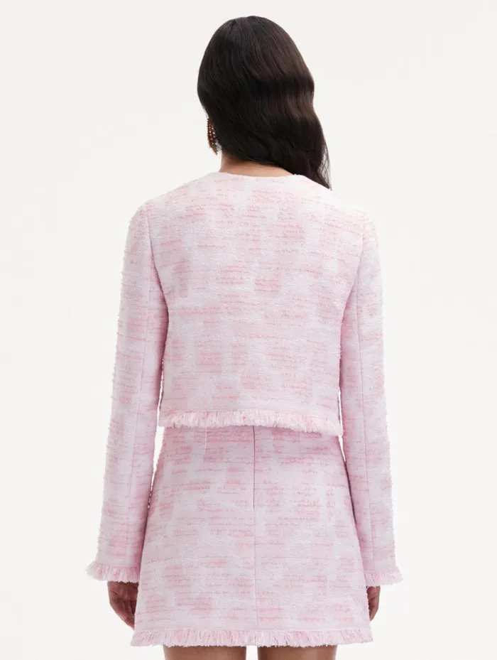 Women Jackets and Coats Oscar De La Renta Textured Tweed Jacket White Pink Women Jackets and Coats Oscar De La Renta Textured Tweed Jacket White Pink