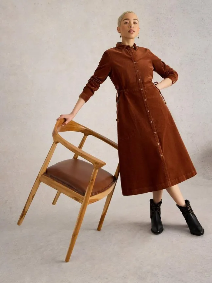 Women Jade Cord Dress Dark Tan White Stuff Dresses