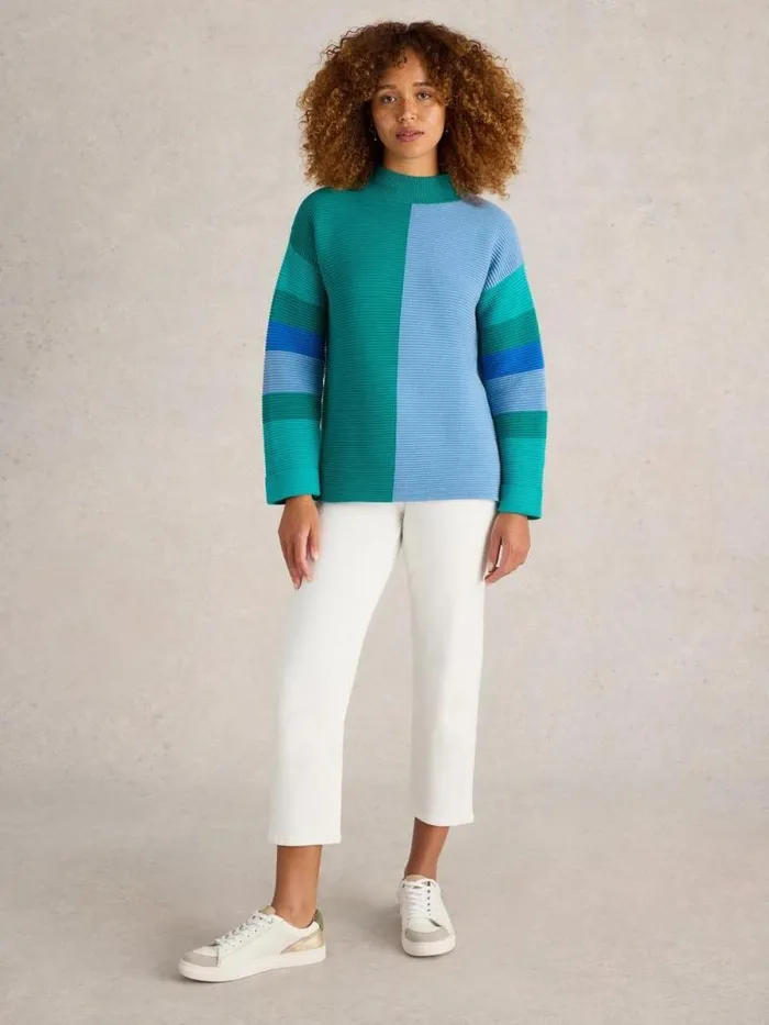 Women JANA HIGH NECK JUMPER Teal Multi White Stuff Knitwear