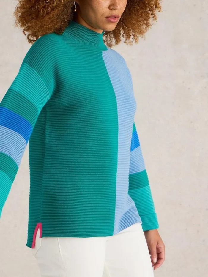 Women JANA HIGH NECK JUMPER Teal Multi White Stuff Knitwear