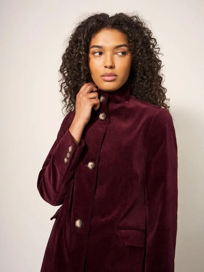 Women Karla Smart Velvet Coat Dk Plum White Stuff Coats and Jackets