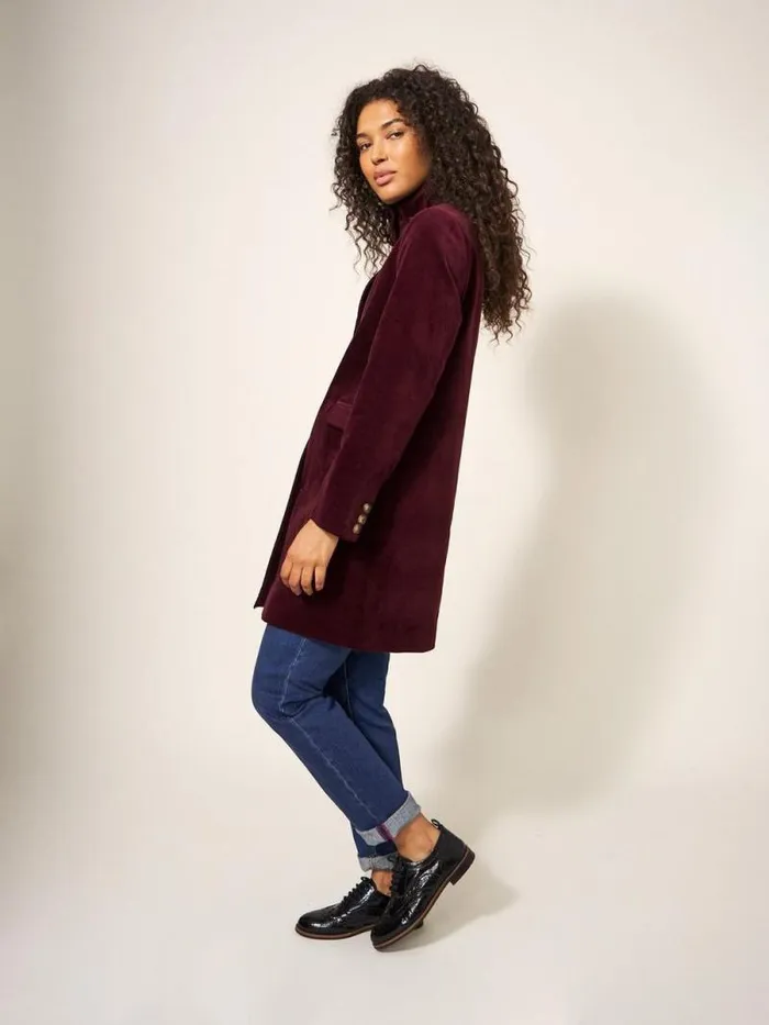 Women Karla Smart Velvet Coat Dk Plum White Stuff Coats and Jackets Women Karla Smart Velvet Coat Dk Plum White Stuff Coats and Jackets