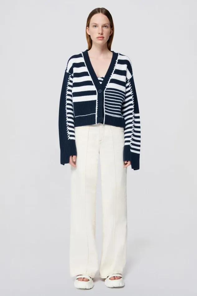 Women Knitwear Jonathan Simkhai Adara Cardigan Striped Blue VNeck Cardigan