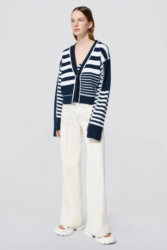 Women Knitwear Jonathan Simkhai Adara Cardigan Striped Blue VNeck Cardigan Women Knitwear Jonathan Simkhai Adara Cardigan Striped Blue VNeck Cardigan